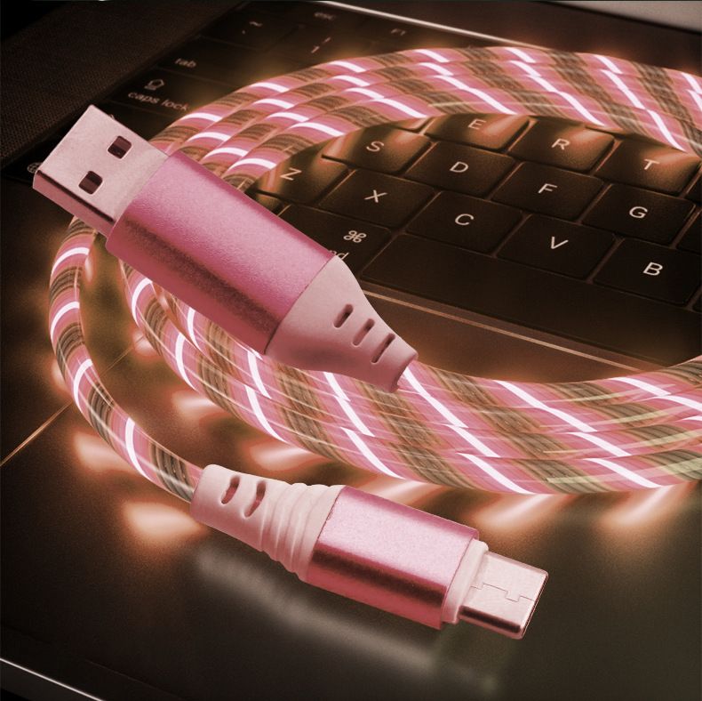 2.4A RGB LED Light Durable USB Cable for IPHONE IOS Lightning 3FT (Pink)